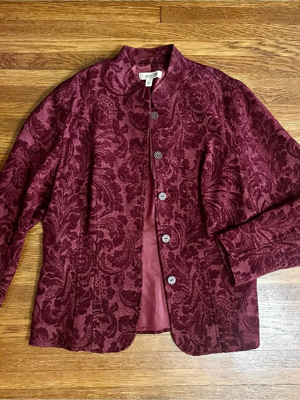 Coldwater Creek L burgundy jacquard jacket blazer dark romantic Whimsigoth